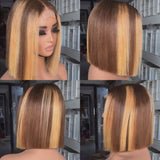 2x6 Transparent Lace Middle Part Closure Highlight Color Human Hair Bob Wig - Straight