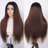 【3 IN 1 Half Wig】 Flip Over Half Wig with Drawcord Wear & Go Glueless Ombre Color Wig - Yaki Straight