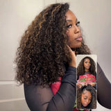 【3 IN 1 Half Wig】 Flip Over Half Wig with Drawcord Wear & Go Glueless Highlight Color Wig - Water Wave