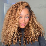 【3 IN 1 Half Wig】 Flip Over Half Wig with Drawcord Wear & Go Glueless Highlight Color Wig - Curly with Sperial Ends