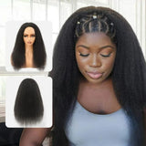 【3 IN 1 Half Wig】 Flip Over Half Wig with Drawcord Wear & Go Glueless Wig - Kinky Straight