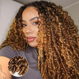 【3 IN 1 Half Wig】 Flip Over Half Wig with Drawcord Wear & Go Glueless Highlight Color Wig - Curly with Sperial Ends