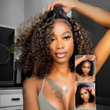 【3 IN 1 Half Wig】 Flip Over Half Wig with Drawcord Wear & Go Glueless Highlight Color Wig - Water Wave