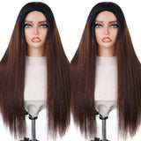 【3 IN 1 Half Wig】 Flip Over Half Wig with Drawcord Wear & Go Glueless Ombre Color Wig - Yaki Straight