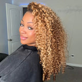 【3 IN 1 Half Wig】 Flip Over Half Wig with Drawcord Wear & Go Glueless Highlight Color Wig - Curly with Sperial Ends