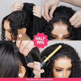 【3 IN 1 Half Wig】 Flip Over Half Wig with Drawcord Wear & Go Glueless Highlight Color Wig - Curly with Sperial Ends
