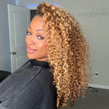 【3 IN 1 Half Wig】 Flip Over Half Wig with Drawcord Wear & Go Glueless Highlight Color Wig - Curly with Sperial Ends