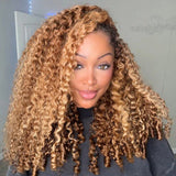 【3 IN 1 Half Wig】 Flip Over Half Wig with Drawcord Wear & Go Glueless Highlight Color Wig - Curly with Sperial Ends