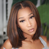 [50% OFF] HD LACE 13X6 FITTED CAP EAR TAP BOB WIG - HIGHLIGHT BROWN STRAIGHT