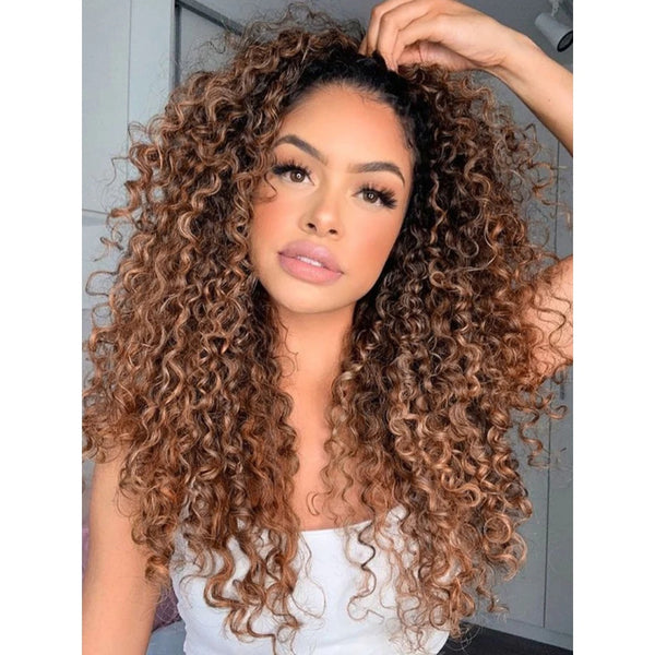 【3 IN 1 Half Wig】 Flip Over Half Wig with Drawcord Wear & Go Glueless Highlight Wig - Curly