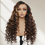 360 HD LACE FRONT Highlight Color WIG WITH Invisible Strap - Kinky Loose Wander Curl