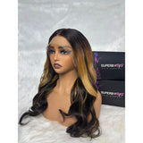 360 hd lace body wave wavy wig with upgraded pre-plucked hairline invisible strap and ombre dark to golden tips