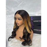 360 hd lace upgraded pre-plucked hairline wig with ombre body wave wavy hair golden highlights and invisible strap