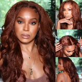 360 TRANSPARENT LACE PRE-PLUCKED REDIISH BROWN Color HUMAN HAIR WIGS WITH Invisible Strap- KINKY STRAIGHT