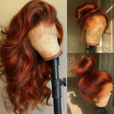 360 Transparent Lace Preplucked Sunset Ginger Highligt Wig - Body Wave Wavy