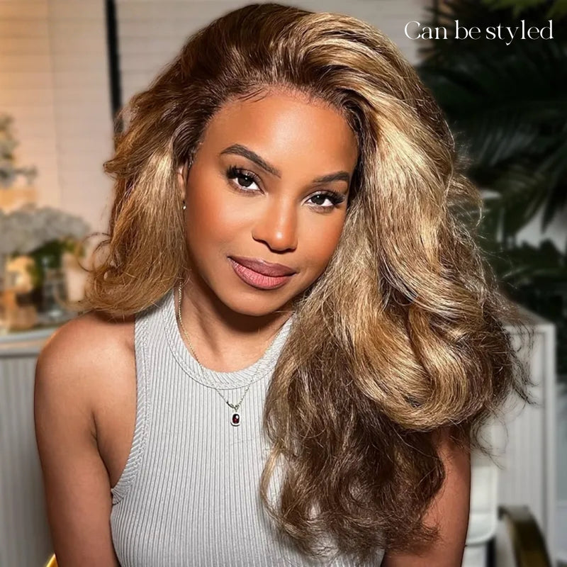 【Upgraded】PreCut 4-Line Invisible Strap 360 HD Lace Highlight Color Wig - Yaki Wave