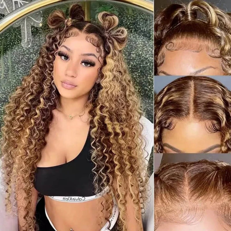 【Upgraded】PreCut 4-Line Invisible Strap 360 HD Lace Highlight Color Wig - Deep Wave