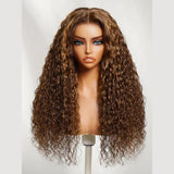 "370 Fitted Cap" HD LACE FRONT Brown Highlight Color WIG WITH Invisible Strap - Water Wave