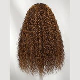 "370 Fitted Cap" HD LACE FRONT Brown Highlight Color WIG WITH Invisible Strap - Water Wave