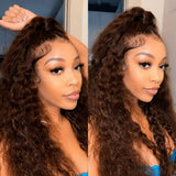 "370 Fitted Cap" HD LACE FRONT Brown WIG WITH Invisible Strap - Curly