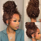 "370 Fitted Cap" HD LACE FRONT Brown WIG WITH Invisible Strap - Curly