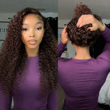 "370 Fitted Cap" HD LACE FRONT Brown WIG WITH Invisible Strap - Curly