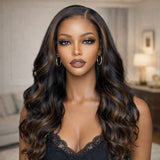 "370 Fitted Cap" HD LACE FRONT Highlight Color WIG WITH Invisible Strap - Body Wavy