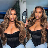 Black satin corset with front zipper and adjustable lacing paired with 370 fitted cap lace wig featuring invisible strap