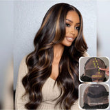 "370 Fitted Cap" HD LACE FRONT Highlight Color WIG WITH Invisible Strap - Body Wave Wavy