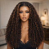 "370 Fitted Cap" HD LACE FRONT Highlight Color WIG WITH Invisible Strap - Curly