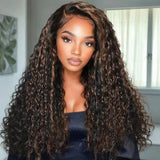 "370 Fitted Cap" HD LACE FRONT Highlight Color WIG WITH Invisible Strap - Water Wave