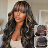 "370 Fitted Cap" HD LACE FRONT Highlight WIG WITH Invisible Strap - Body Wave Wavy