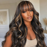 "370 Fitted Cap" HD LACE FRONT Highlight WIG WITH Invisible Strap - Body Wave Wavy