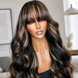 "370 Fitted Cap" HD LACE FRONT Highlight WIG WITH Invisible Strap - Body Wave Wavy