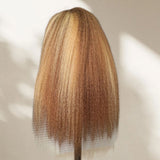 "370 Fitted Cap" HD LACE FRONT Higlight WIG WITH Invisible Strap - Kinky Straight