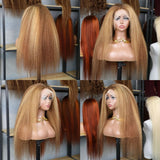 "370 Fitted Cap" HD LACE FRONT Higlight WIG WITH Invisible Strap - Kinky Straight