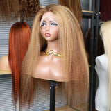 "370 Fitted Cap" HD LACE FRONT Higlight WIG WITH Invisible Strap - Kinky Straight
