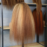 "370 Fitted Cap" HD LACE FRONT Higlight WIG WITH Invisible Strap - Kinky Straight