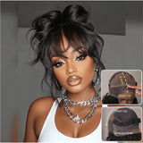 "370 Fitted Cap" HD LACE FRONT WIG WITH Invisible Strap - Body Wave Wavy with Bang