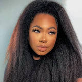 "370 Fitted Cap" HD LACE FRONT WIG WITH Invisible Strap - Kinky Straight