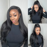 "370 Fitted Cap" HD LACE FRONT WIG WITH Invisible Strap - Yaki Straight