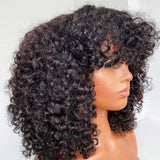 Full Machine Made Human Hair Wig - Curly with Bang