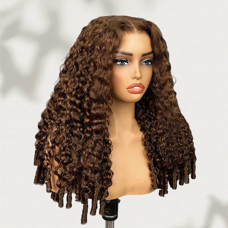 HD Lace 13x6 Fitted Cap Ear Tap Mocha Mousse Color Wig - Burmese Curly with Spirall Curl Ends