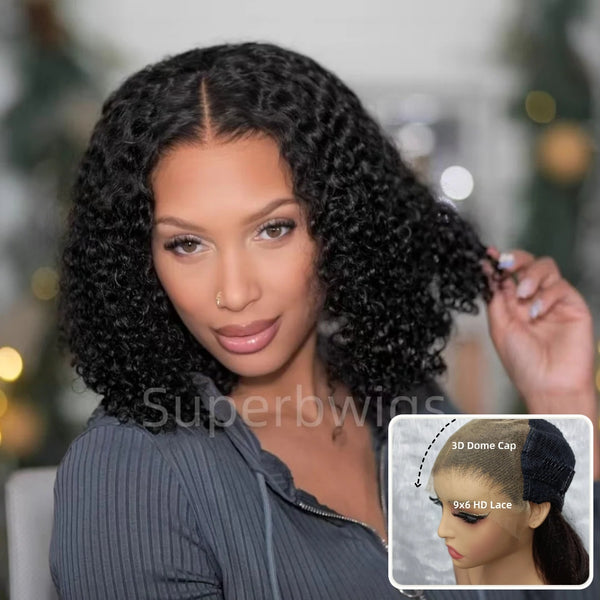 "3D DOME CAP" 9x6 HD Lace Upgraded Hairline C-shape Ear Glueless BOB Wig with Drawcord - Burmese Curly