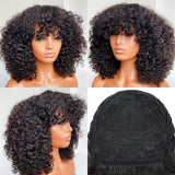 Full Machine Made Human Hair Wig - Curly with Bang