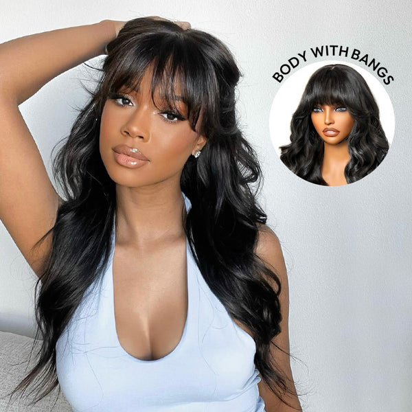 9x6/7x5 Closure Pre-Cut HD Lace Lace Upgraded Hairline Glueless Wig - Body Wave Wavy with Bang