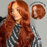 【Flash Sale】4x4/13x4 Transparent Lace Front 250% Density Burnt Orange Color Wig - Body Wave Wavy