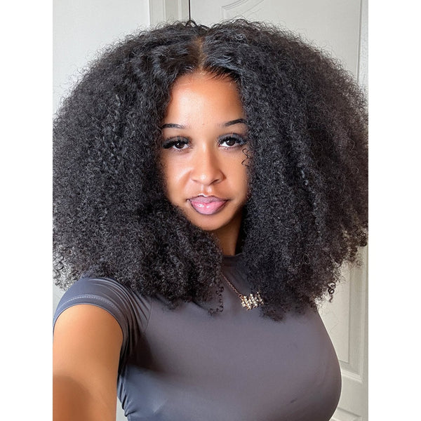 WHOLE LACE NO MESH HD LACE HUMAN HAIR WIG WITH  Invisible Strap - Afro Kinky Curly