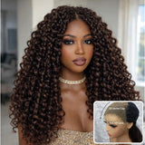 "3D DOME CAP" 9x6 HD  Lace Upgraded C-shape Ear Brown Color Glueless Wig with Drawcord - Spanish Bouncy Curl