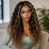 "3D DOME CAP" 9x6 HD Lace Upgraded Hairline C-shape Ear Blonde Highlight Glueless Wig with Drawstring - Bouncy Wander Curl